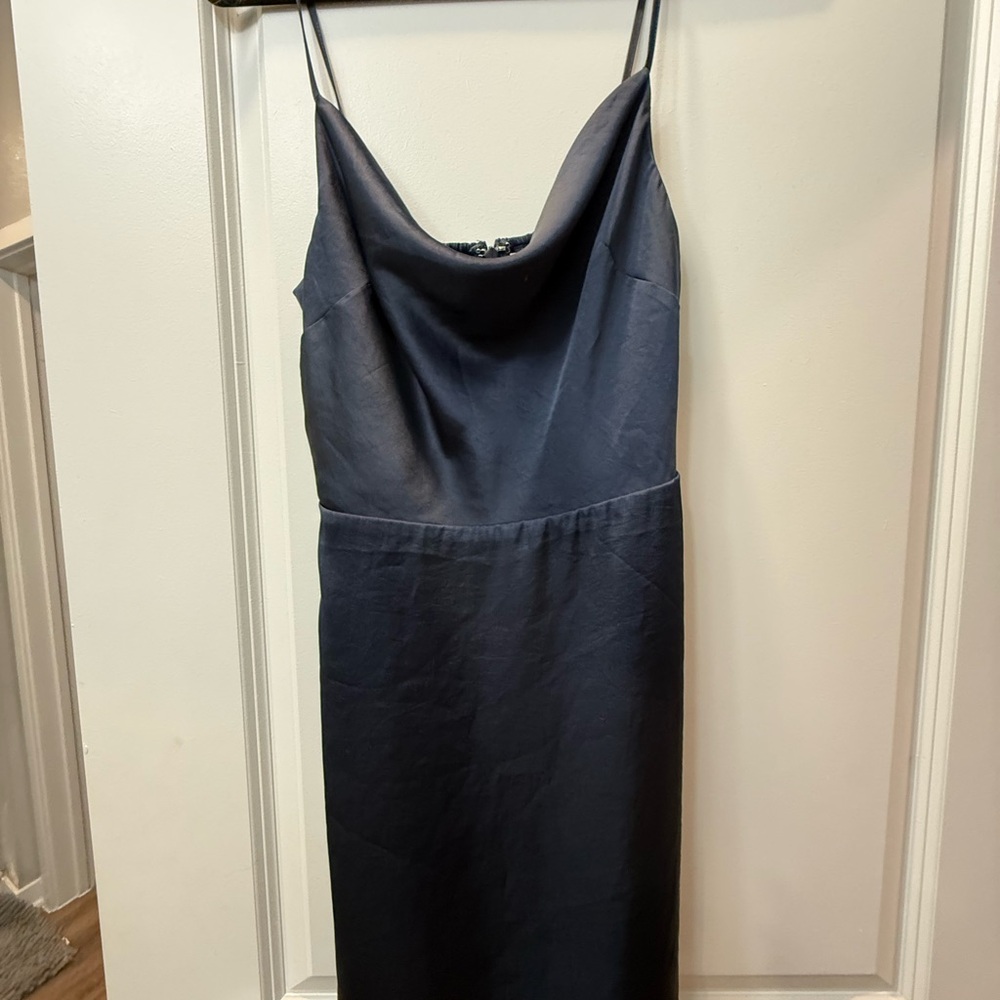 Aritzia Sunday Best Midnight Blue Satin Slip Dress- Coul Neck